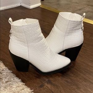 White Snake Skin Ankle Booties